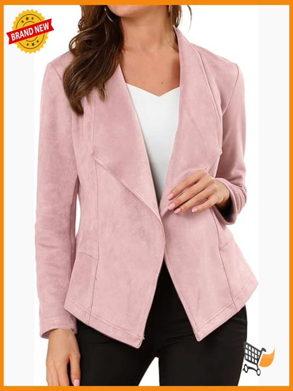 Faux Suede Open Front Cardigan Blazer Long Sleeve Shawl Collar Relaxed Fit
